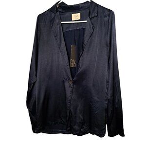 NEW Tina + Jo Navy Blue 1 Button Satin Blazer Jacket Size Small